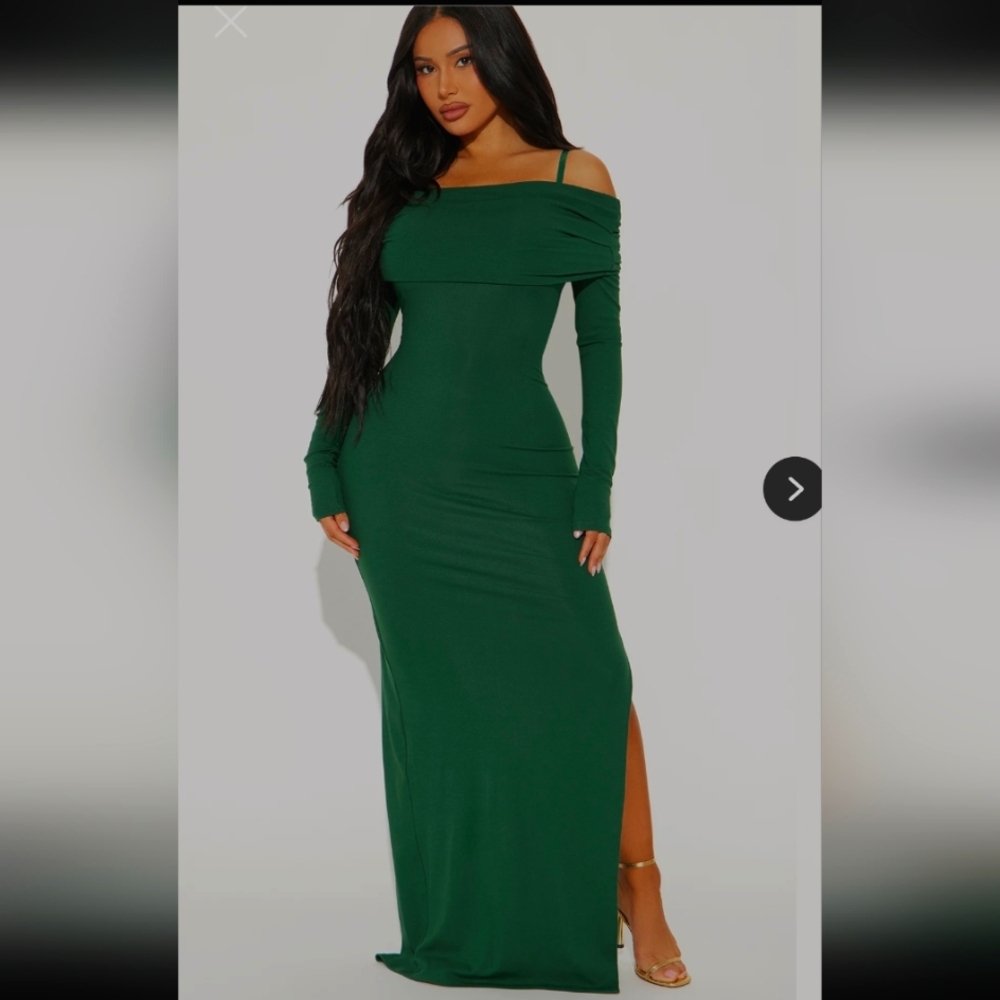 Fashion Nova Elegant Green Off-Shoulder Dress
